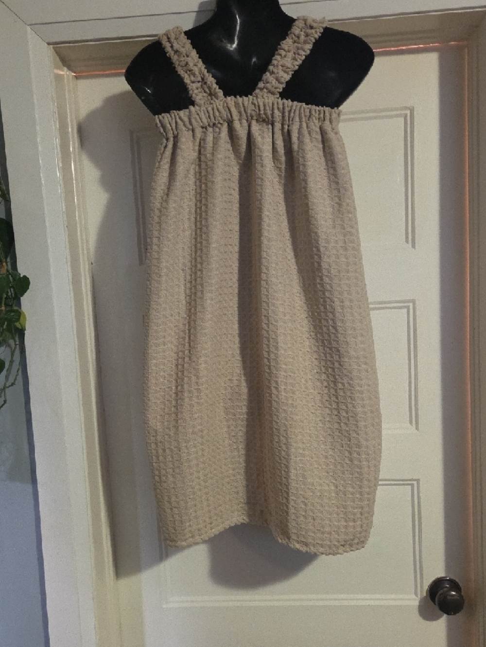Beige Textured Waffle Knit Women's After Bath Robe - Picture 5 of 9